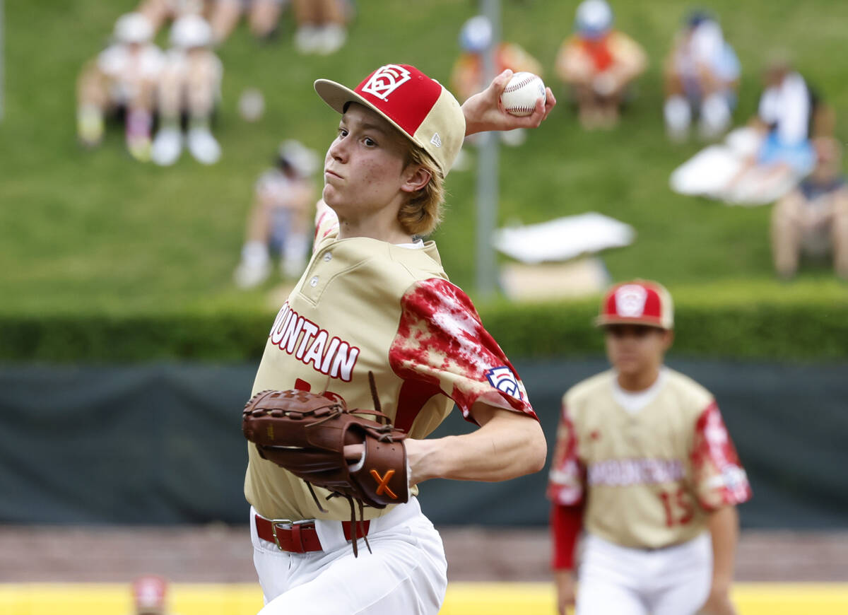 Henderson All-Stars pitcher Nolan Gifford delivers a pitch against Rhode Island during the Litt ...