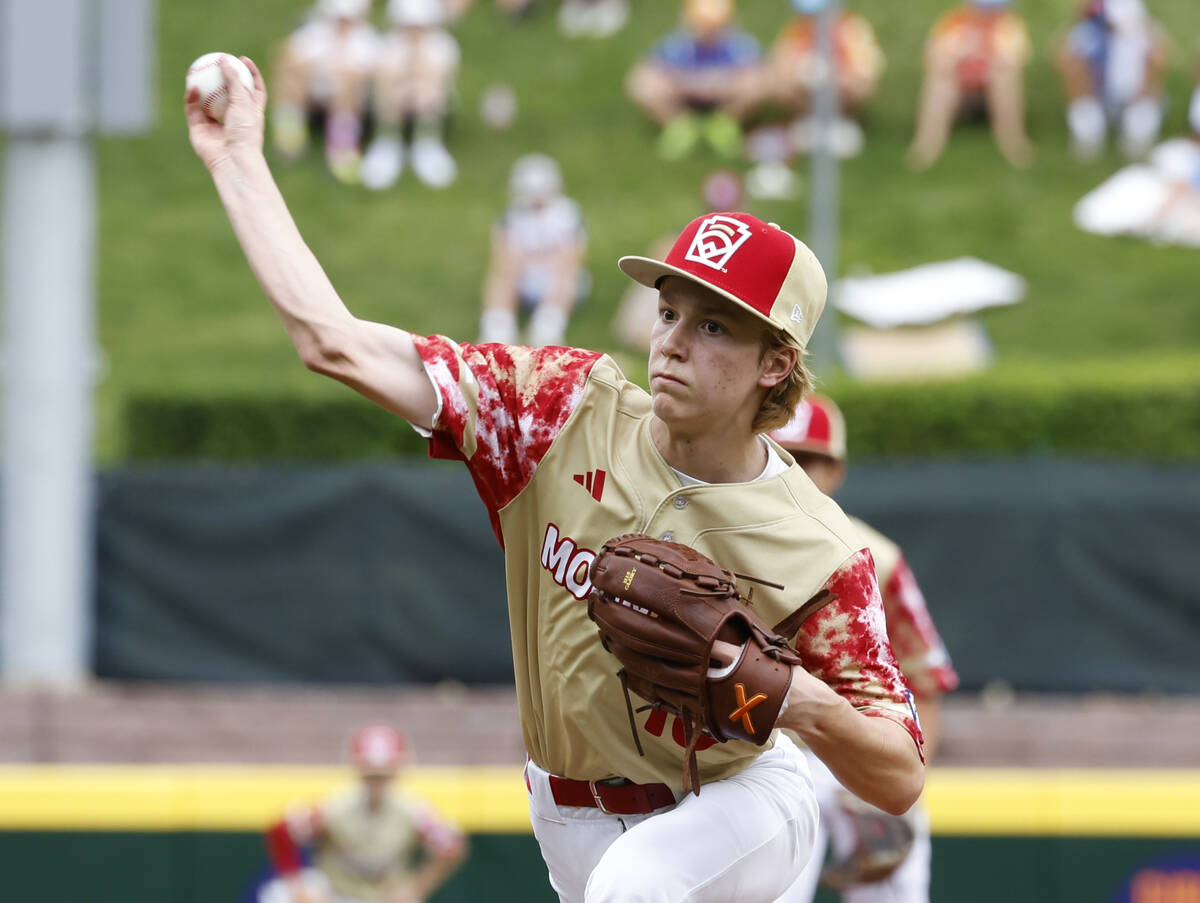 Henderson All-Stars pitcher Nolan Gifford delivers a pitch against Rhode Island during the Litt ...