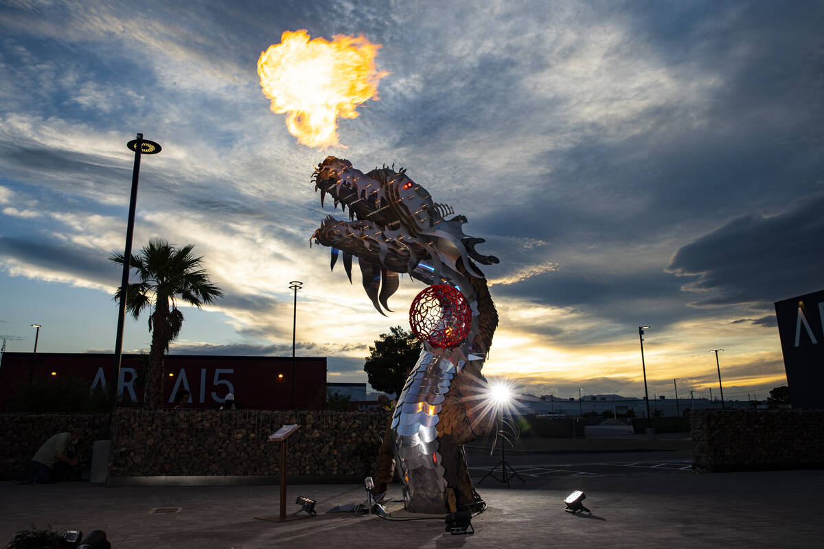 "El Scorcho" by Ivan McLean at Area15's Art Island outdoor gallery in Las Vegas on Th ...