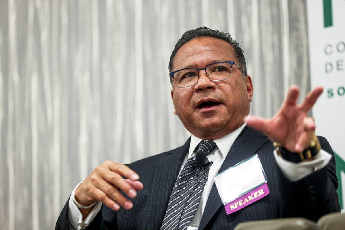 Randy Aguilar, director of leasing for Station Casinos, speaks on a panel about experiential re ...