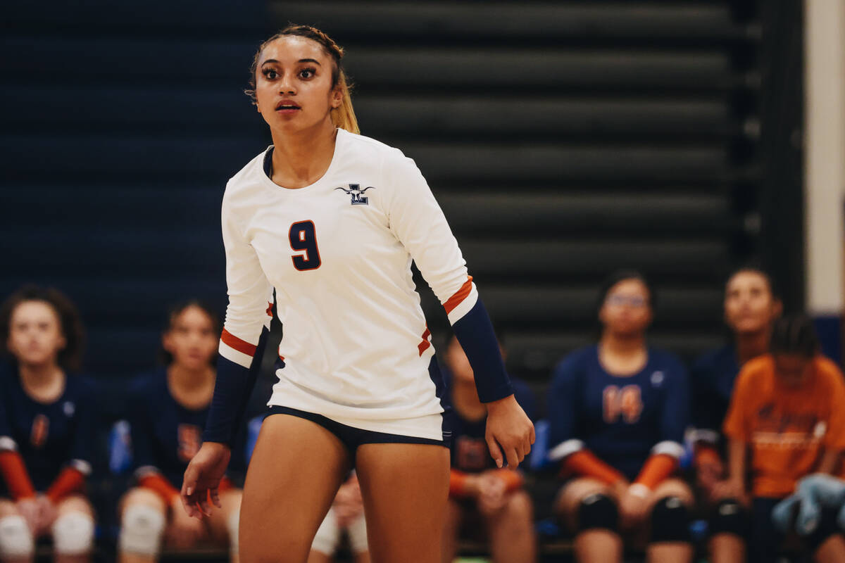 Legacy outside hitter Holiness Hodges watches the ball during a match against Sierra Vista at S ...