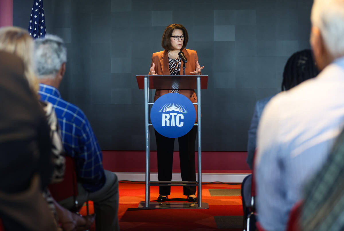 Sen. Catherine Cortez Masto, D-Nev., addresses the media and guests at an unveiling event for V ...