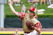 Henderson All-Stars pitcher Nolan Gifford delivers a pitch against Rhode Island during the Litt ...