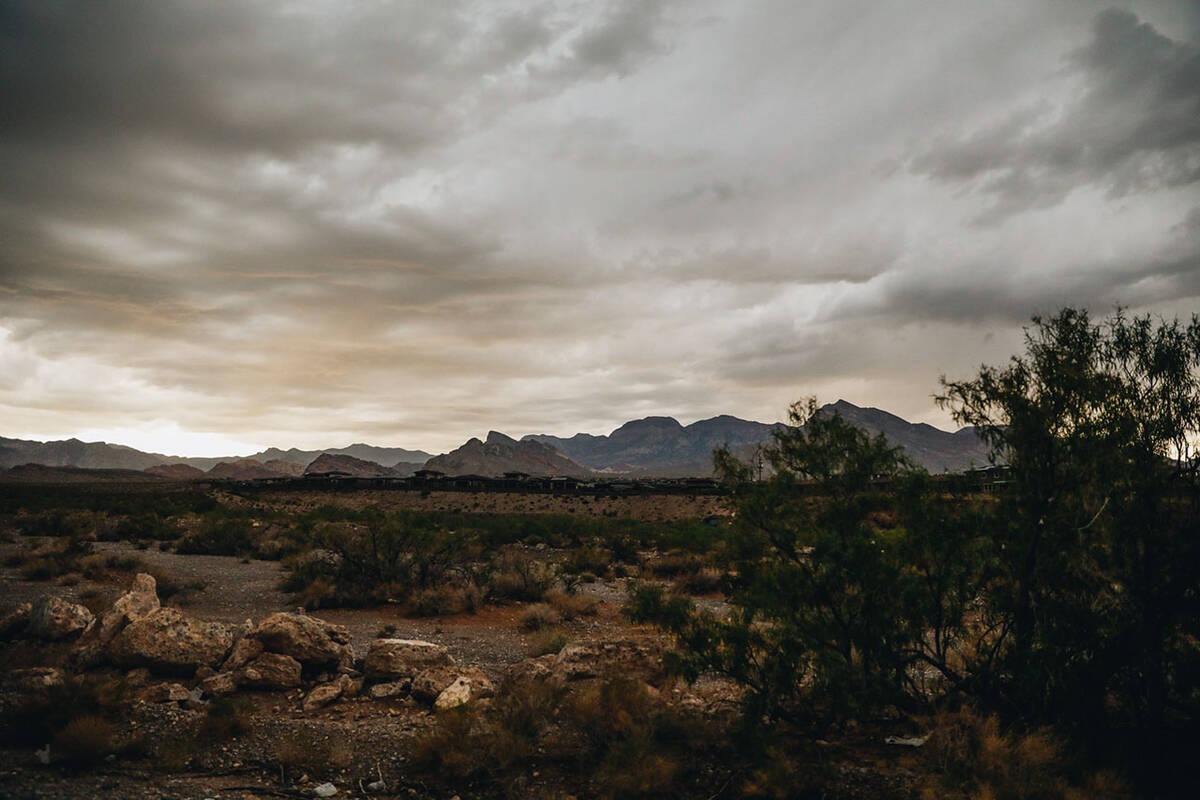 Rain settles in near Red Rock Canyon National Conservation Area on Friday, Aug. 18, 2023, in La ...