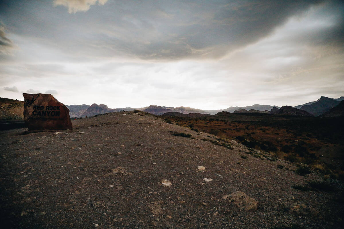 Rain settles in near Red Rock Canyon National Conservation Area on Friday, Aug. 18, 2023, in La ...