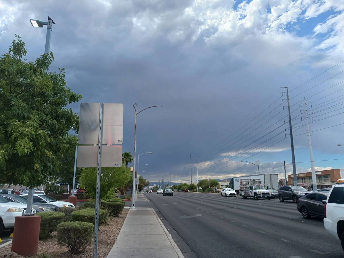Gray clouds as seen from Flamingo and Eastern looking toward the Las Vegas Strip on Friday, Aug ...