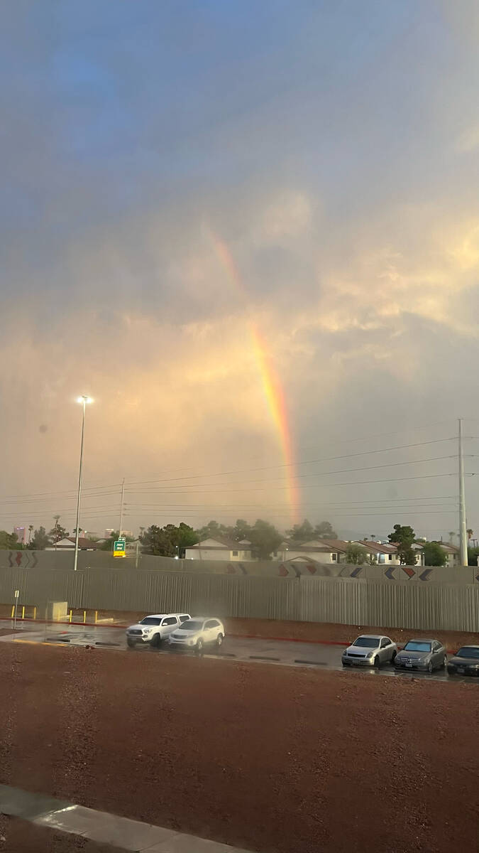 A rainbow near Jones and U.S. 95 about 7:20 p.m. Friday, Aug. 18, 2023. (Wendy Villacorta)