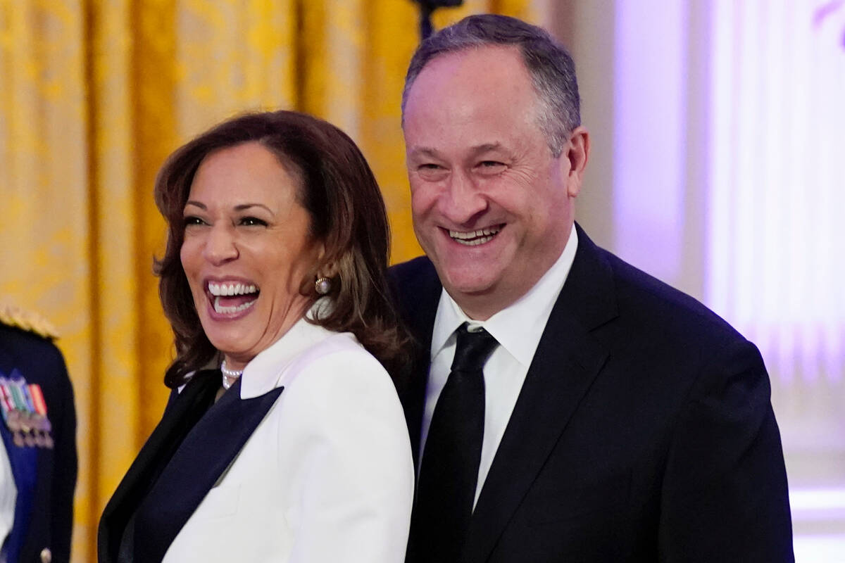 Vice President Kamala Harris and her husband Doug Emhoff, seen in February 2023 in Washington. ...
