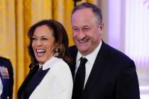 Vice President Kamala Harris and her husband Doug Emhoff, seen in February 2023 in Washington. ...