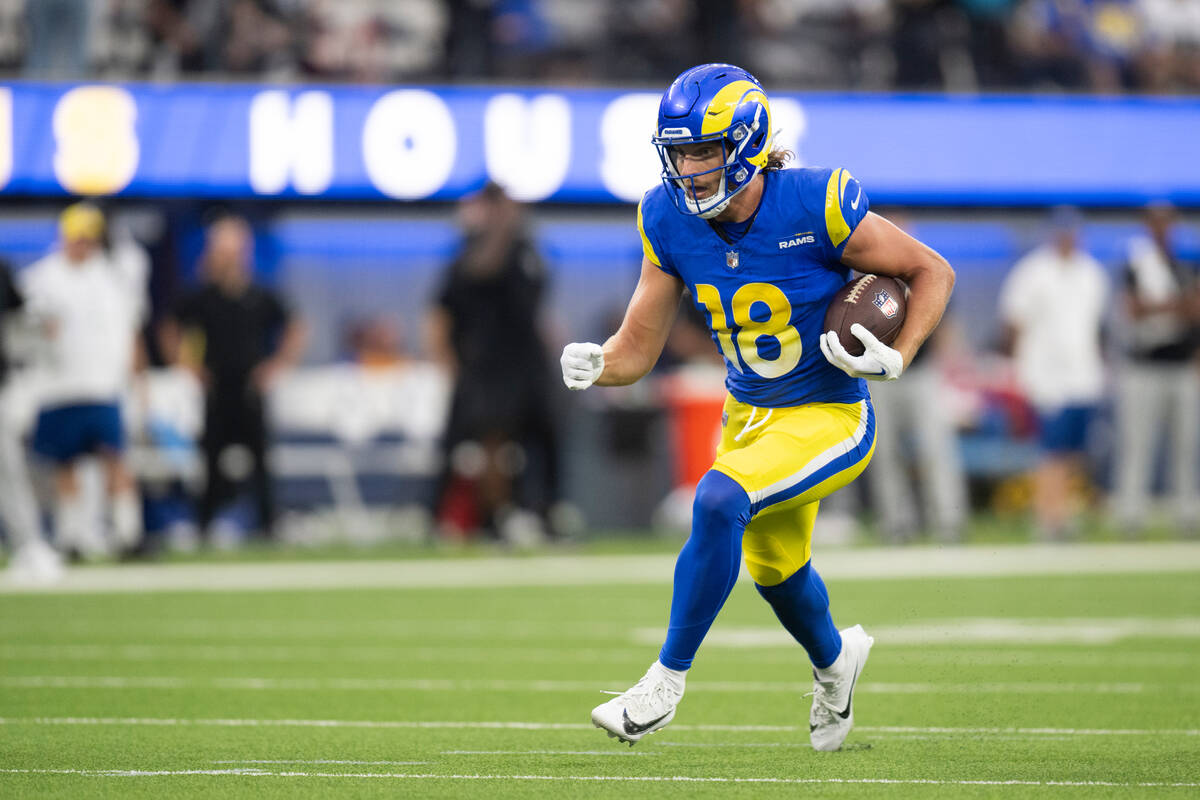 Los Angeles Rams wide receiver Ben Skowronek (18) runs with the ball during an NFL preseason fo ...