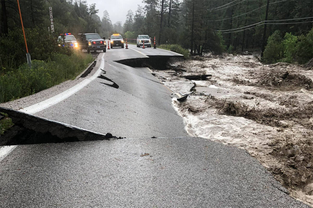 Major rainfall has led to flash flooding in Mount Charleston that has severely damaged Kyle Can ...