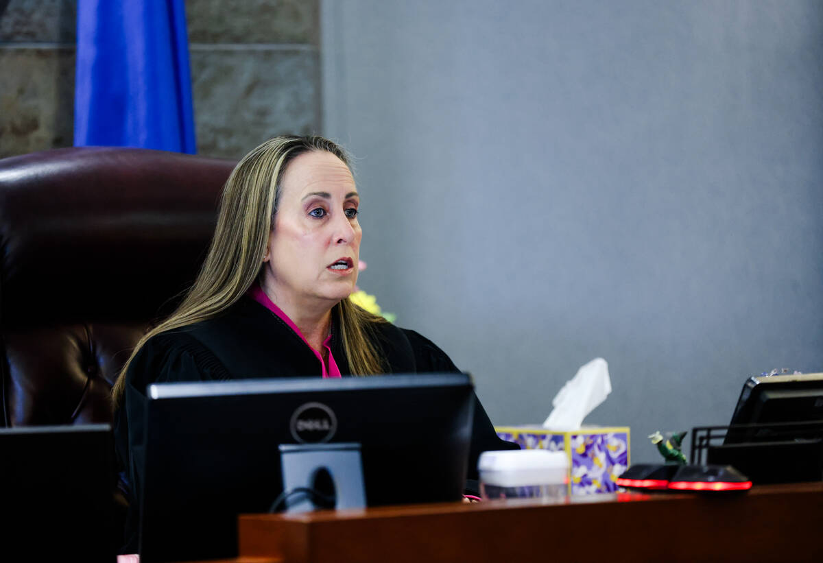 Judge Jessica Peterson overseas a hearing regarding Clark County School District’s lawsu ...