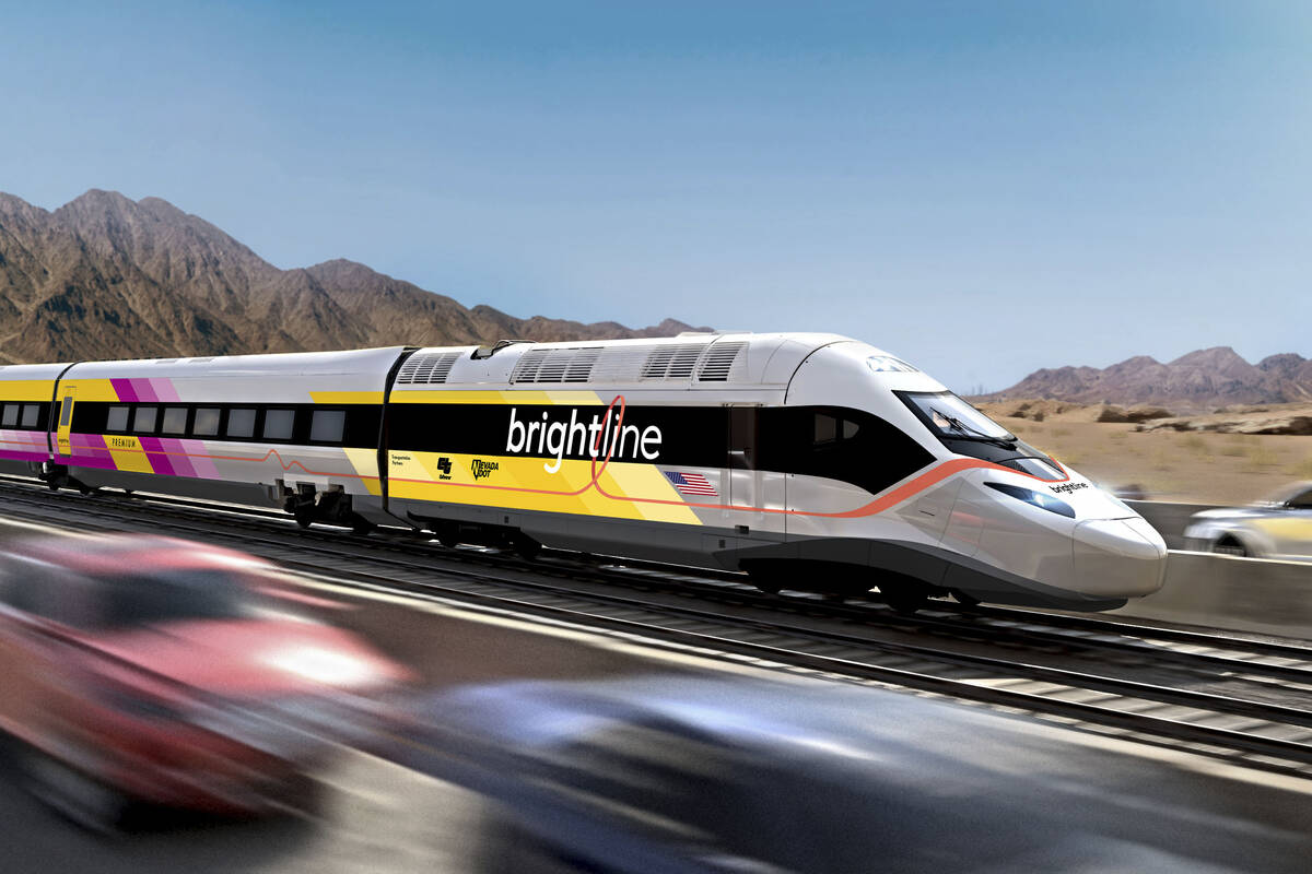 This undated illustration provided by Brightline West shows the Brightline West High Speed Rail ...
