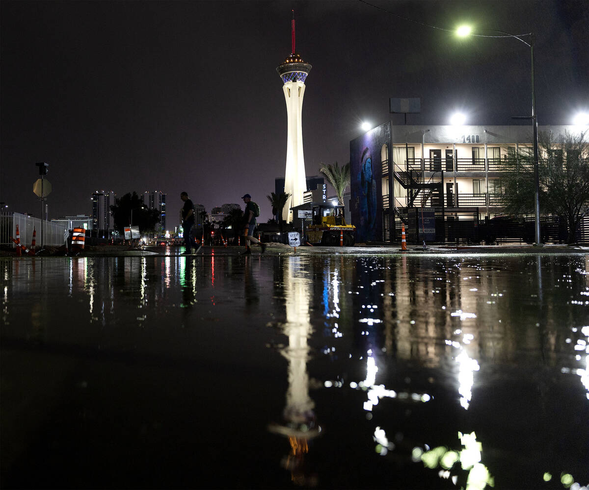 The street is flooded after thunderstorms at East Imperial Avenue and South Casino Center Boule ...
