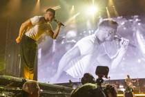 Dan Reynolds, of Imagine Dragons, performs at Allegiant Stadium, on Saturday, Sept. 10, 2022, i ...