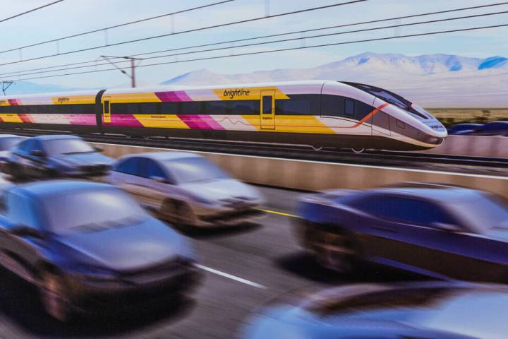 This undated illustration provided by Brightline West shows an illustration of the Brightline W ...