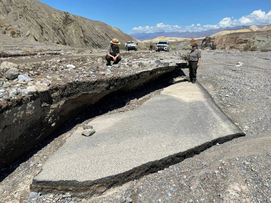 Road damage is seen at Death Valley National Park in California in August 2023. (National Park ...