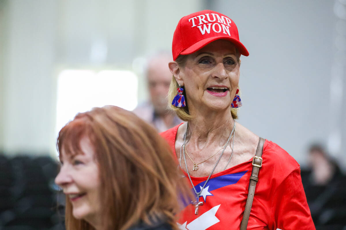 Jean Dolacin sports a Trump hat at the ReAwaken America Tour on Friday, Aug. 25, 2023, at Craig ...