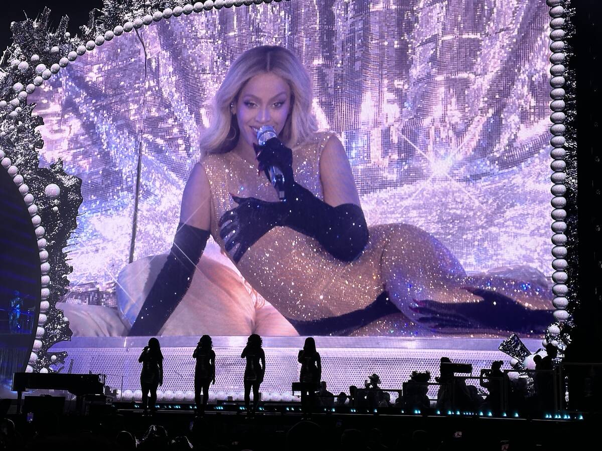 A shot of Beyoncé's famous "hands on" body suit during her "Renaissance World Tour" show at A ...