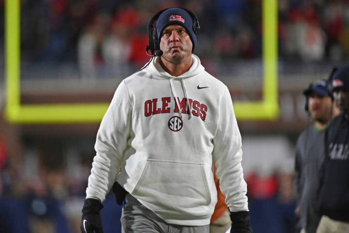 Mississippi head coach Lane Kiffin reacts during the second half of an NCAA college football ga ...