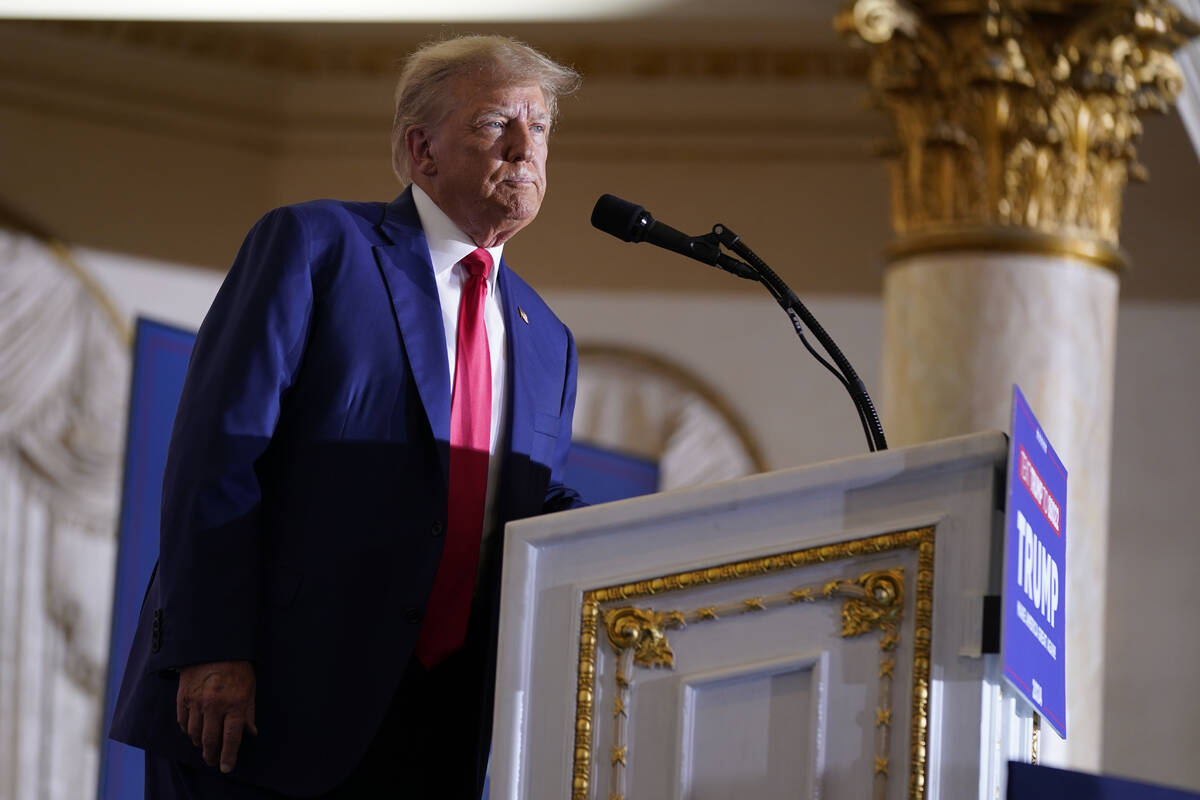 FILE - Former President Donald Trump speaks at his Mar-a-Lago estate Tuesday, April 4, 2023, in ...