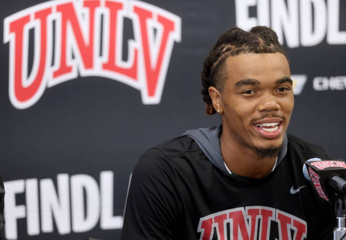 UNLV football quarterback Doug Brumfield talks to the news media at the Fertitta Football Compl ...