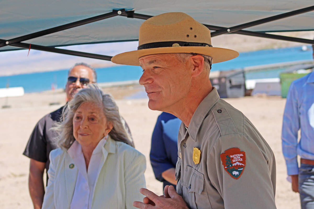 Mike Gauthier speaks to media members during a visit by Nevada lawmakers, including Rep. Dina T ...