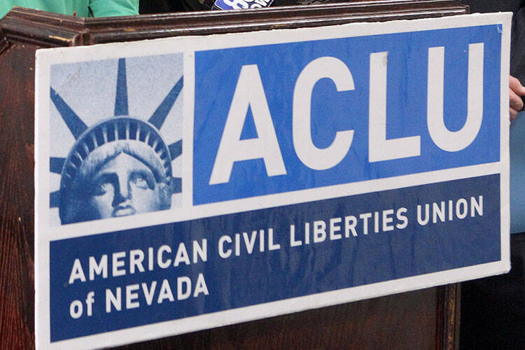 A picture of a sign for the American Civil Liberties Union of Nevada. (Jerry Henkel/Las Vegas R ...