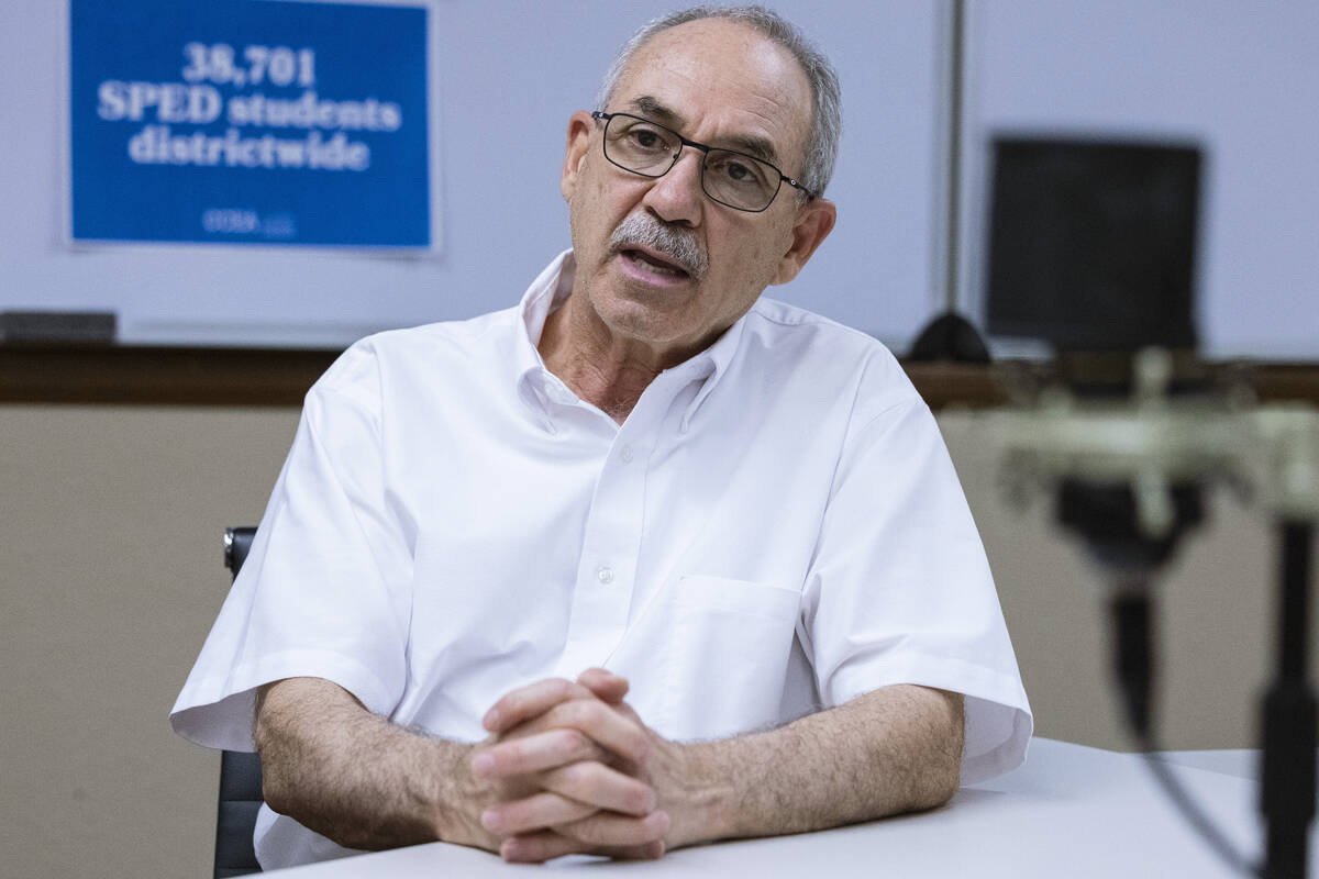 John Vellardita, Clark County Education Association executive director, speaks during an interv ...