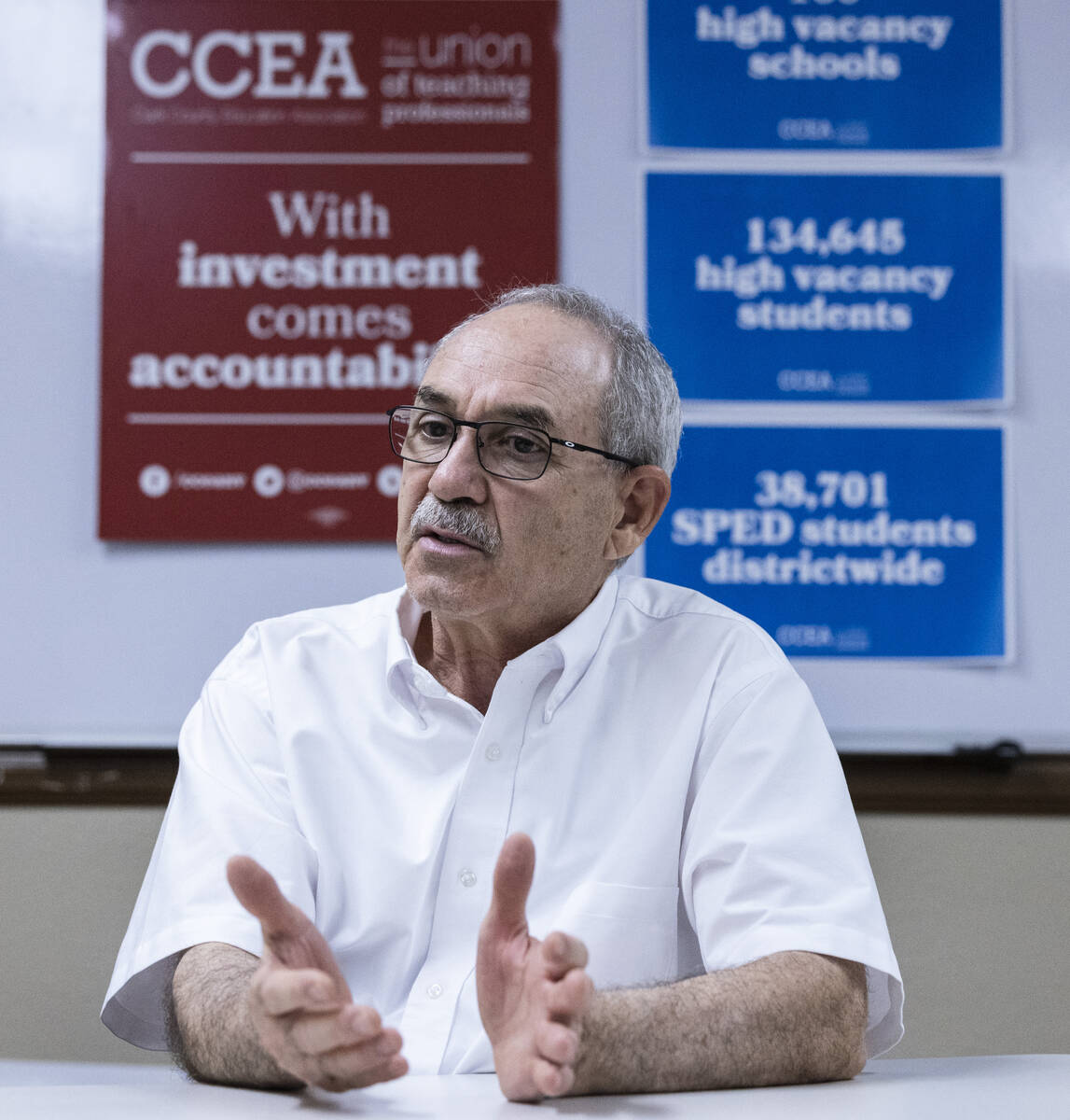 John Vellardita, Clark County Education Association executive director, speaks during an interv ...