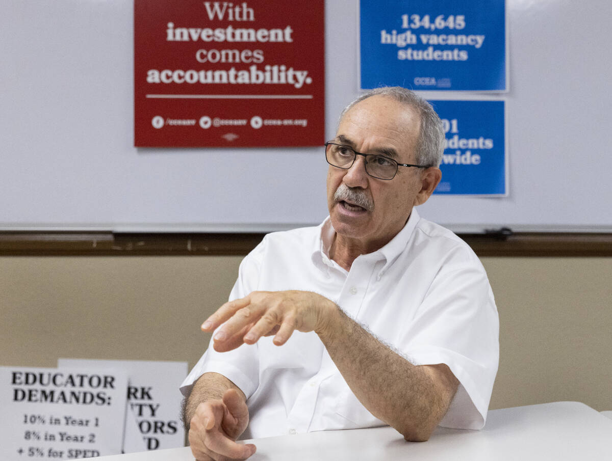 John Vellardita, Clark County Education Association executive director, speaks during an interv ...