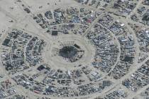 An overview of Burning Man festival in Black Rock on Monday, Aug. 28, 2023. (©2023 Maxar Tech ...