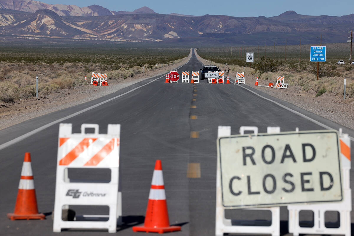 California State Route 190 into Death Valley National Park remains closed on Thursday, Aug. 31, ...