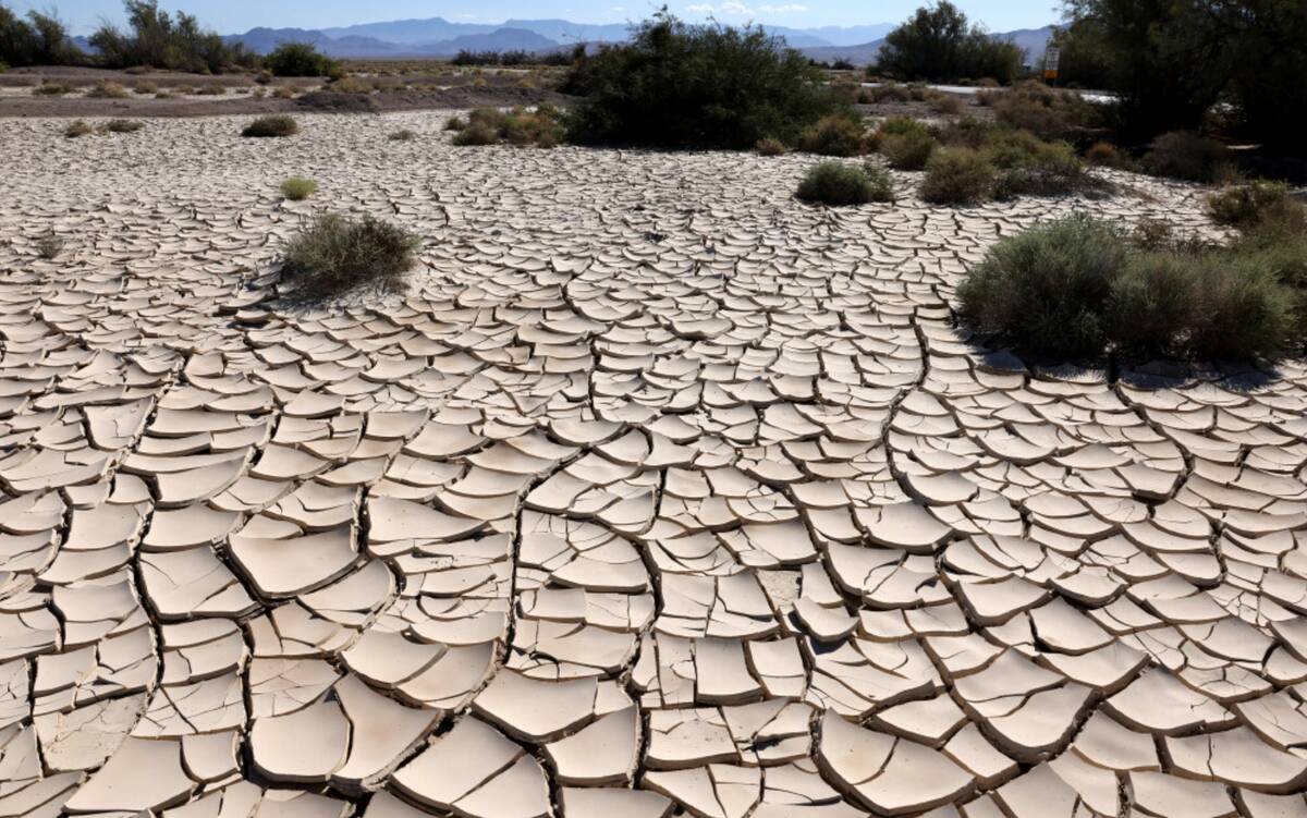 Recently dried mud in Death Valley Junction near Death Valley National Park in California is sh ...
