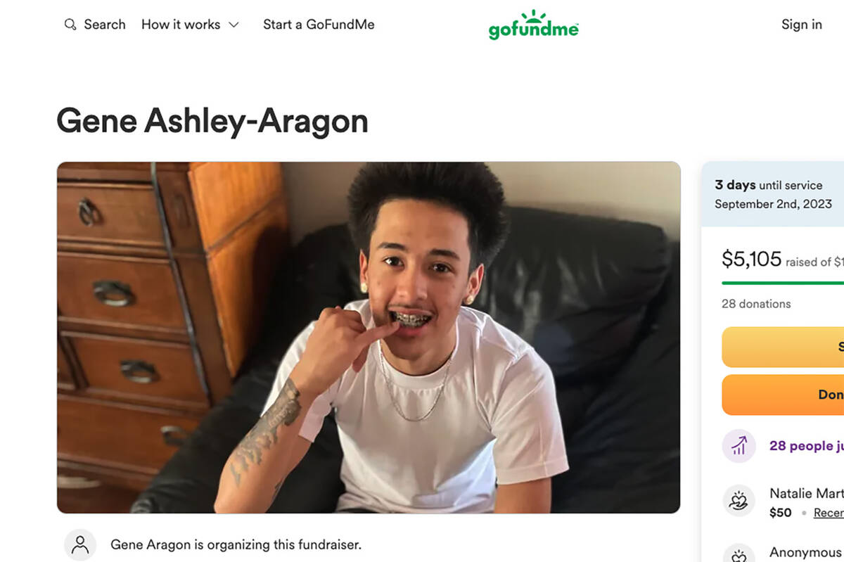 A GoFund Me page for Gene Ashley-Aragon, 17, of Las Vegas who died on Aug. 28 after a crash wit ...