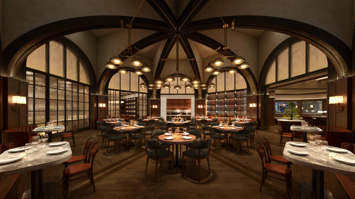 A rendering of the main dining room of Peter Luger Steak House opening Nov. 1, 2023, in Caesars ...