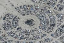 In this satellite photo provided by Maxar Technologies, an overview of Burning Man festival in ...