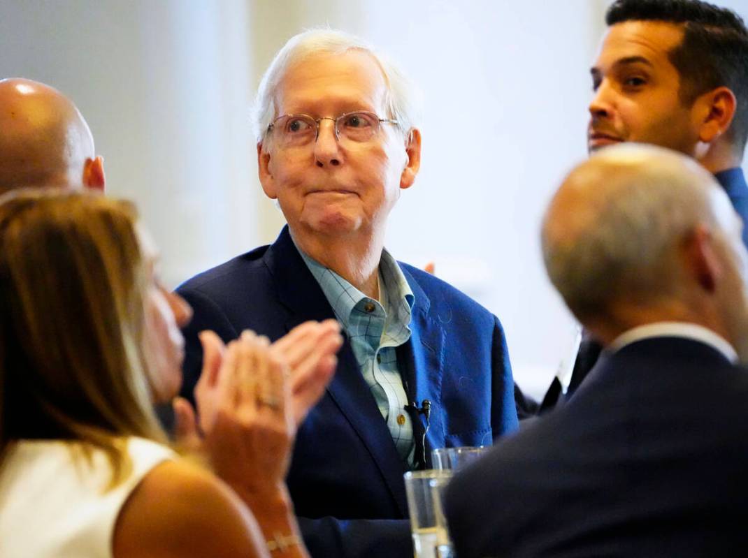 U.S. Senate Minority Leader Mitch McConnell, R-Ky., before taking the podium to speak at the NK ...