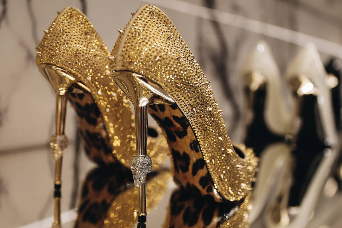 A pair of designer high heels is seen at the Philipp Plein boutique inside of the Shops at Crys ...