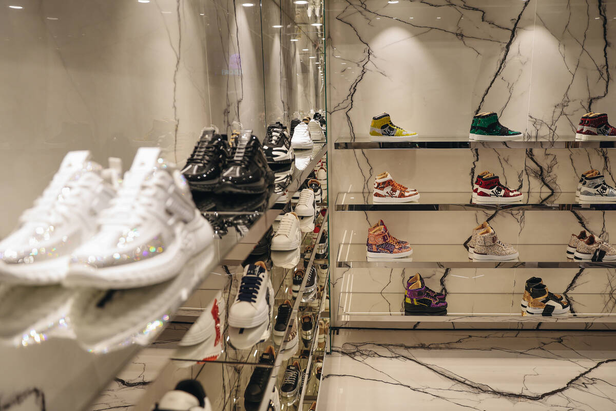 Designer shoes are seen at the Philipp Plein boutique inside of the Shops at Crystals on Thursd ...