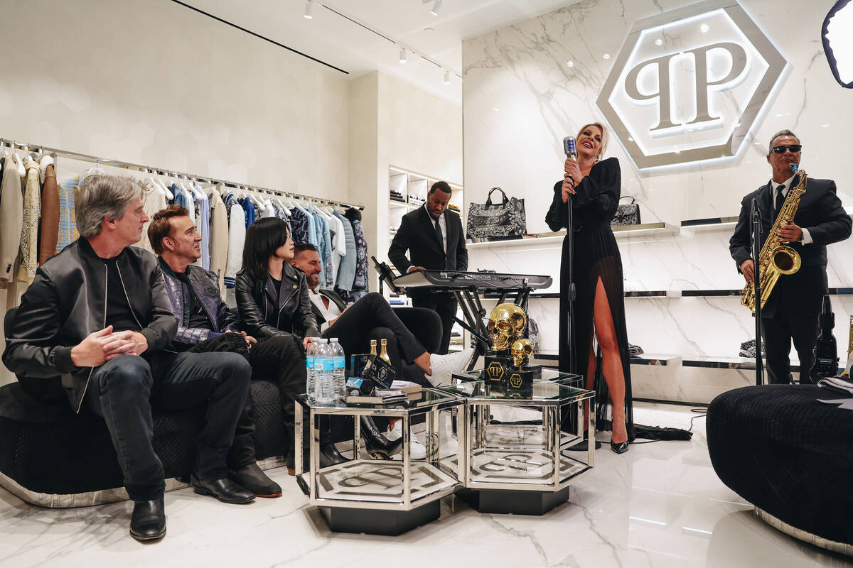 Savannah Lynx sings during a grand opening event at the Philipp Plein boutique inside of the Sh ...