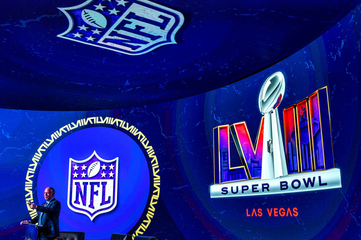 Governor Joe Lombardo speaks on stage as the National Football League and the Las Vegas Super B ...