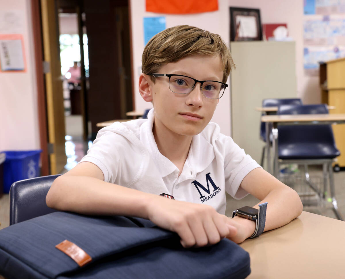 Sixth grader William Russman talks to a reporter at The Meadows School in Las Vegas Friday, Aug ...