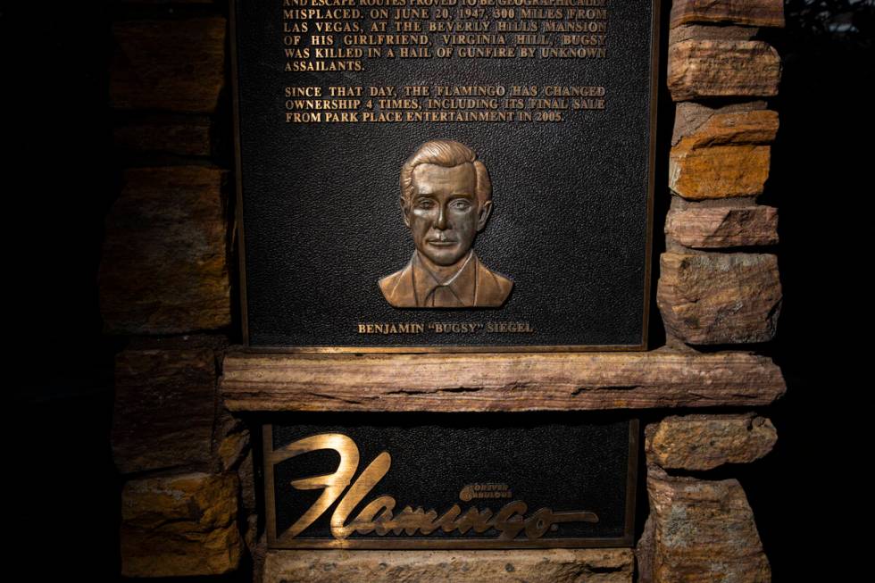 A plaque marking the original Flamingo building along with proprietor Benjamin ÒBugsyÓ ...