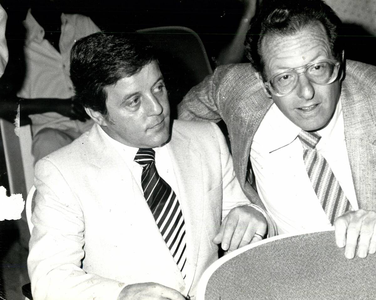 Goodman, Oscar - 1980 District Court. Anthony Spilotro left, Oscar Goodman, right. (Rene Germ ...