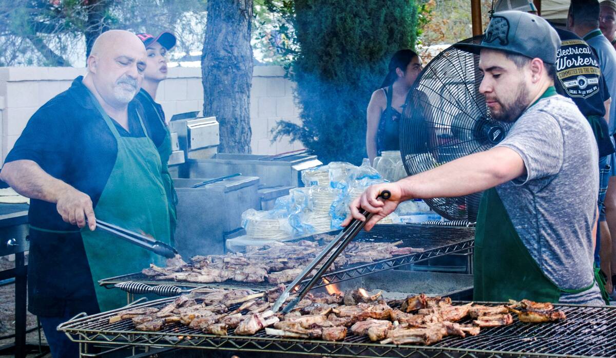 Lamb chops being grilled at the 2022 Las Vegas Greek Fest at St. John the Baptist Greek Orthodo ...