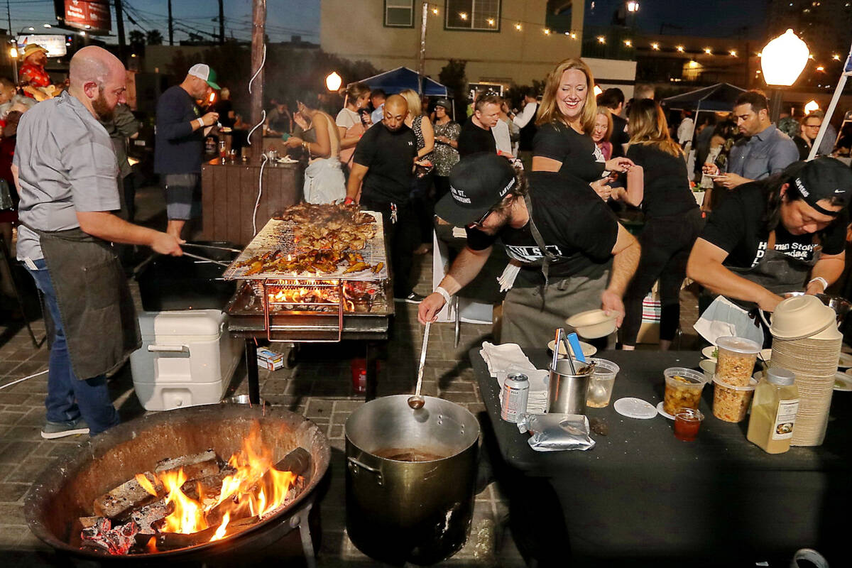 Kim Owens, center, owner of Main St. Provisions, at the restaurant's booth at the 2019 Vegas Un ...