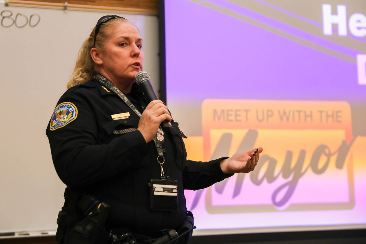 Henderson’s new Chief of Police Hollie Chadwick addresses a crowd of residents and local offi ...