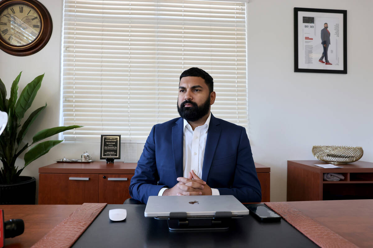 American Civil Liberties Union of Nevada Executive Director Athar Haseebullah talks to a report ...