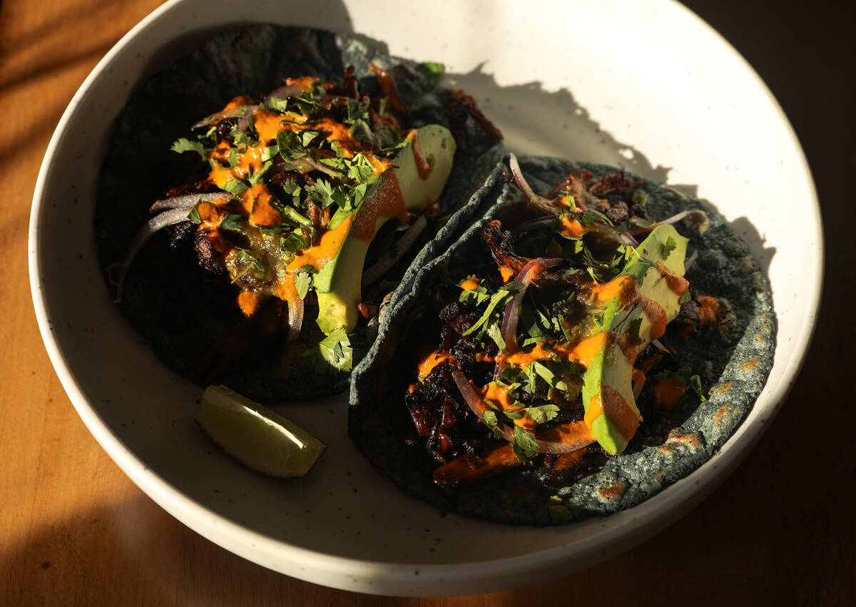 Mushroom tacos from Milpa, a Mexican restaurant in the southwest Las Vegas that makes its masa ...